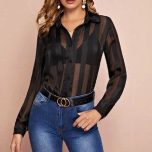 Solid Button Through Sheer Satin Blouse